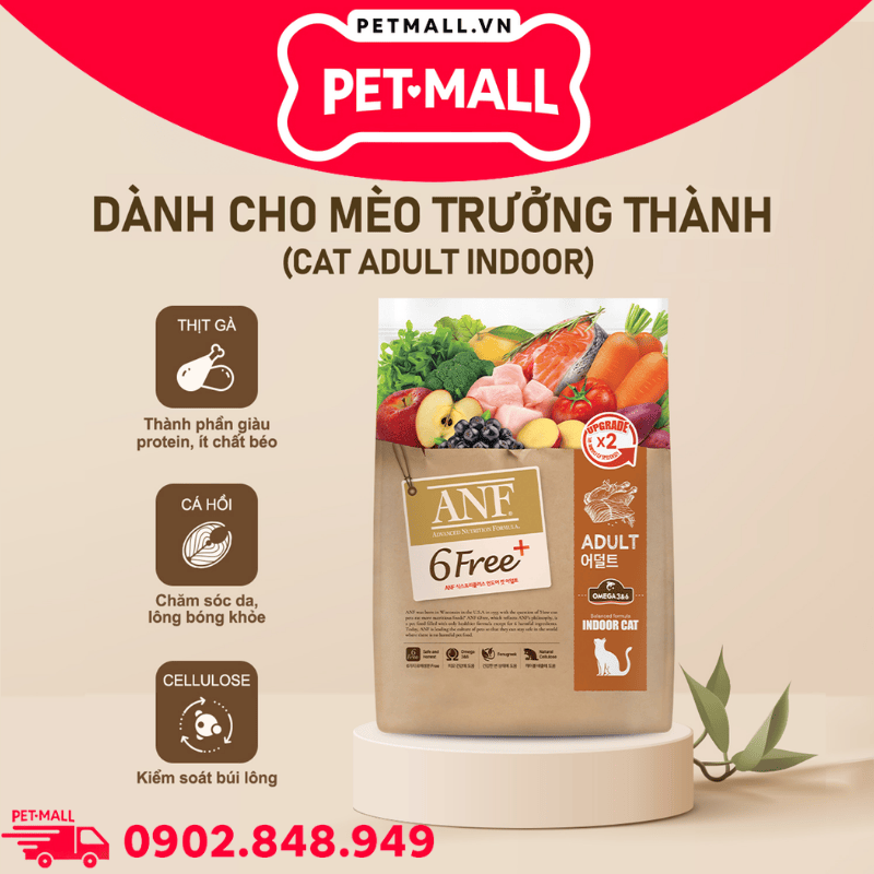5.6KG - Thức ăn mèo ANF 6Free Plus Adult Indoor Cat - Bổ sung Omega 3&6 cho mèo trưởng thành Petmall