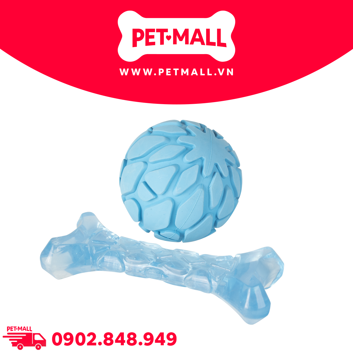 Đồ chơi FOFOS Milk Bone & Ball blue - bóng và xương hỗ trợ nhai gặm, Xanh dương Petmall
