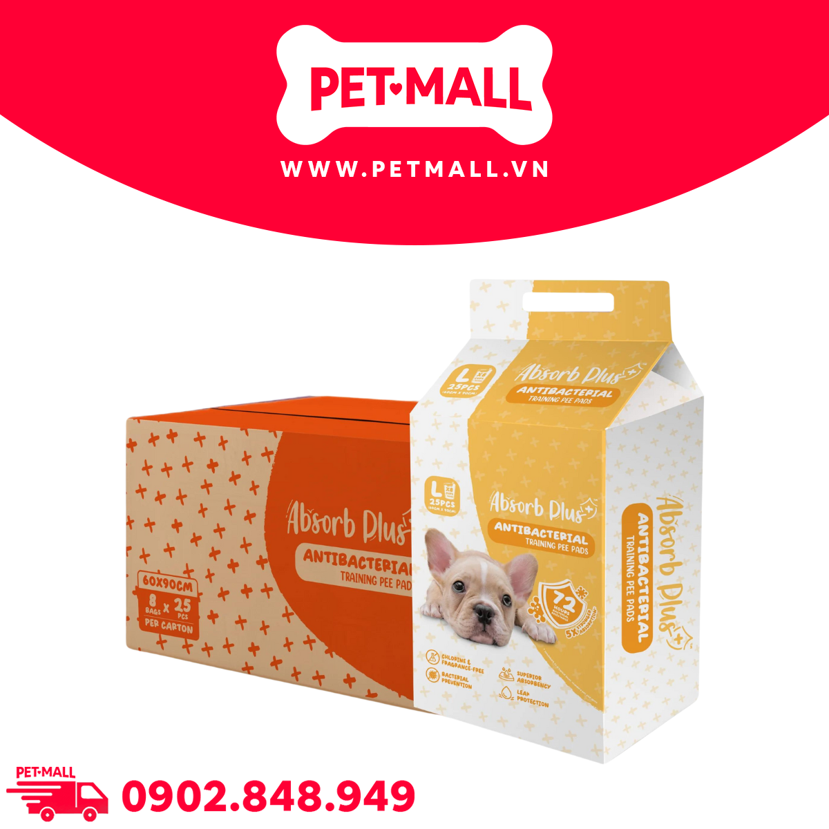 Tấm lót vệ sinh ABS Antibacterial 60x90cm - 25 tấm - Hỗ trợ huấn luyện Pee Pads Petmall