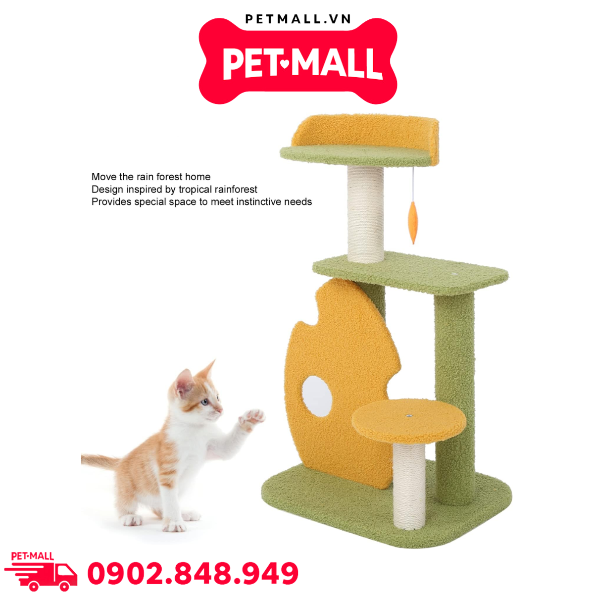 Trụ cào SONICE Yellow and Green Cat Tree Scratcher Toys Size 46 x 36 x 75 cm - 4 tầng màu xanh, vàng Petmall
