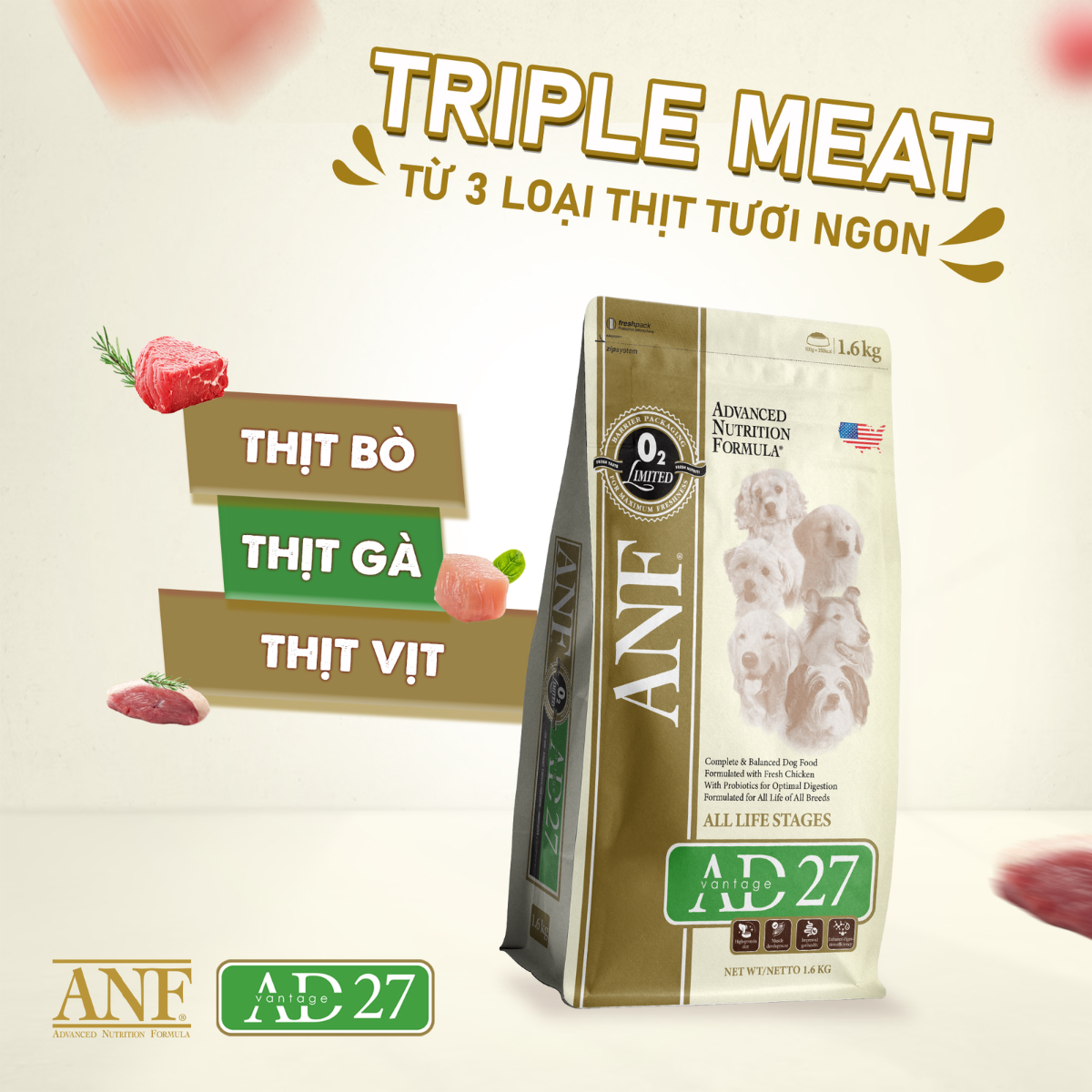 Thức ăn chó ANF Advantage 27 1.6kg - Hỗ trợ phát triển thể chất Petmall
