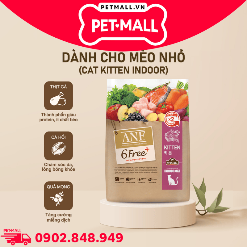 11.2KG - Thức ăn mèo ANF 6Free Plus Kitten Indoor - Bổ sung Omega 3&6 cho mèo con Petmall