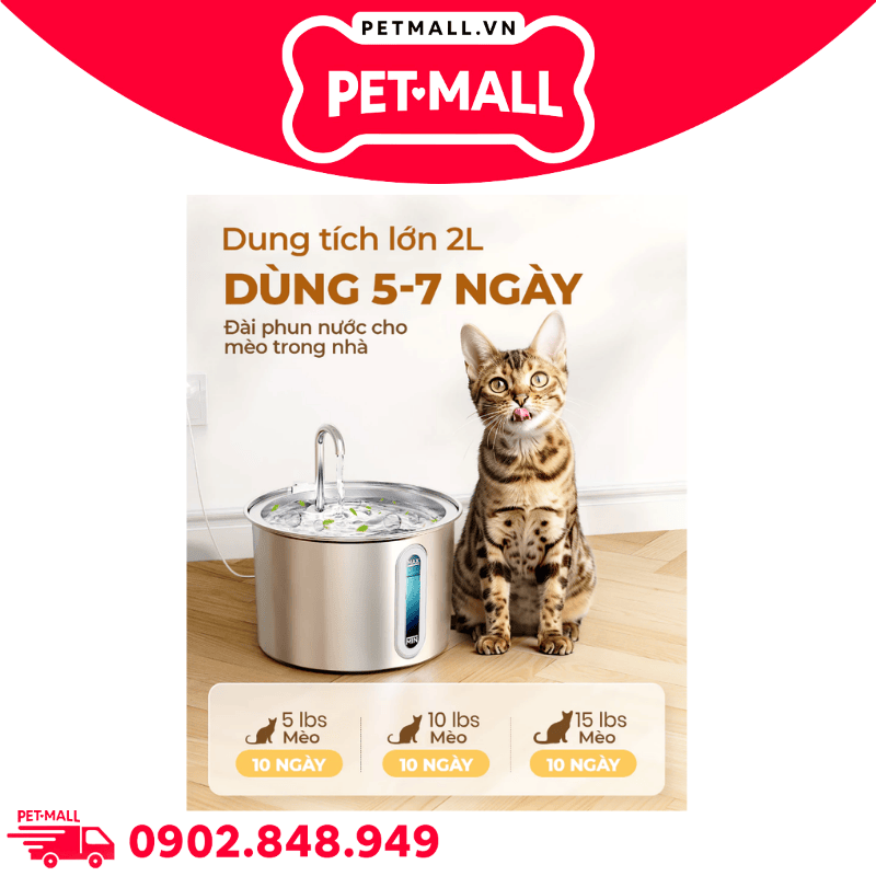 Máy cho uống nước tự động Oneisall Stainless Steel Pet Fountain PWF 001 - 2L Petmall