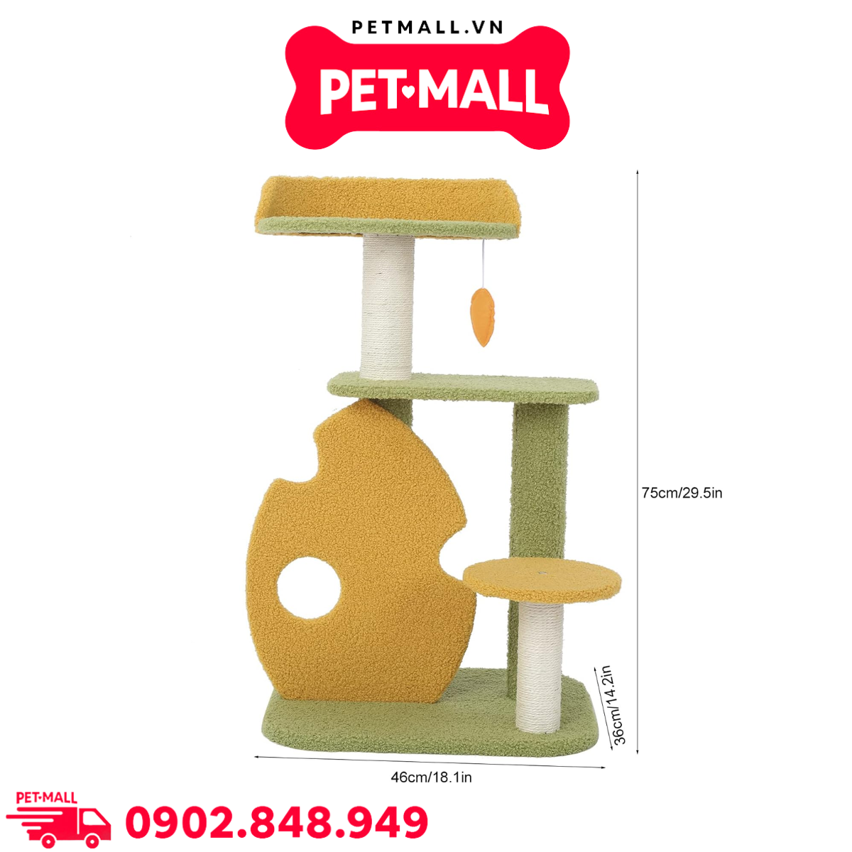 Trụ cào SONICE Yellow and Green Cat Tree Scratcher Toys Size 46 x 36 x 75 cm - 4 tầng màu xanh, vàng Petmall
