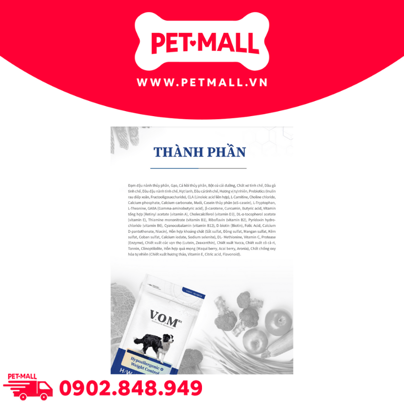 Thức ăn chó V.O.M Hypoallergenic + Weight control H/W 1.4kg - Hỗ trợ chống dị ứng và kiểm soát cân nặng Petmall
