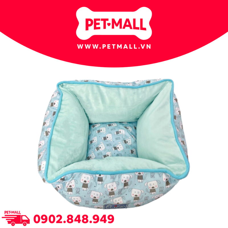 Nệm thú cưng Elite Cute Dog Size 45x45xH23cm - Hình vuông, màu Xanh