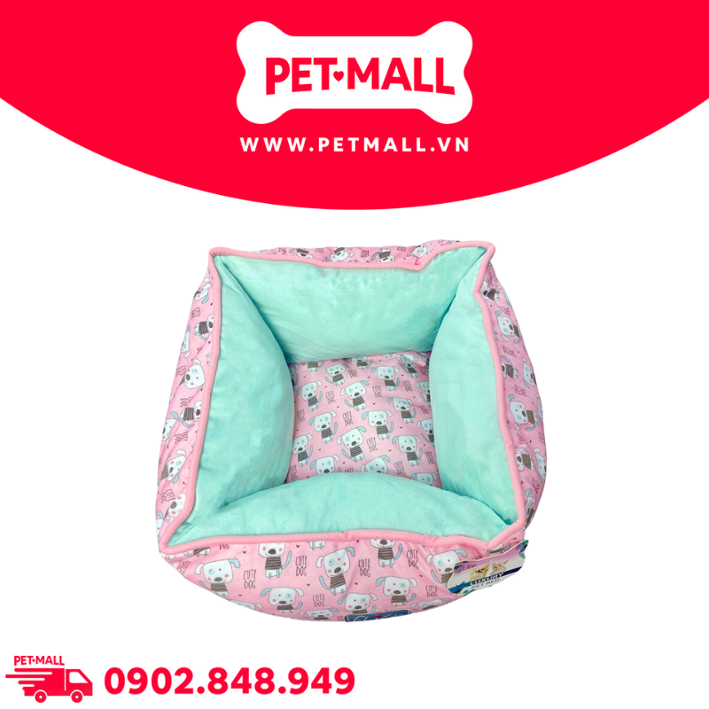 Nệm thú cưng Elite Cute Dog Size 45x45xH23cm - Hình vuông, màu Hồng