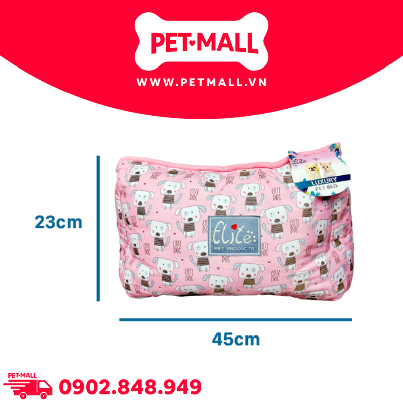 Nệm thú cưng Elite Cute Dog Size 45x45xH23cm - Hình vuông, màu Hồng
