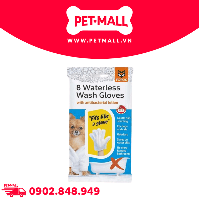 Găng tay vệ sinh FOFOS 8 Waterless Wash Gloves 250g - Gói 8 miếng vệ sinh cơ thể thú cưng