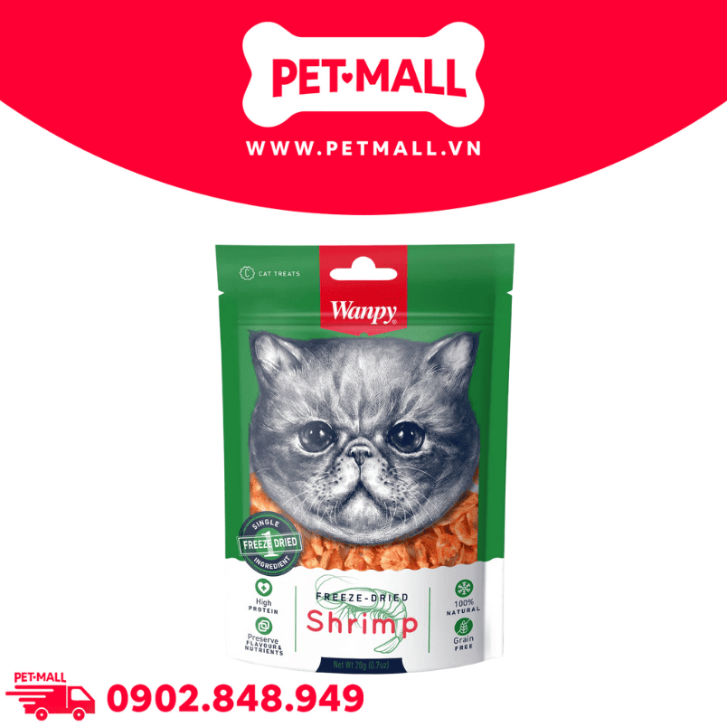 Treats mèo WANPY Freeze - Dried Shrimp 20g - Tôm sấy thăng hoa Petmall