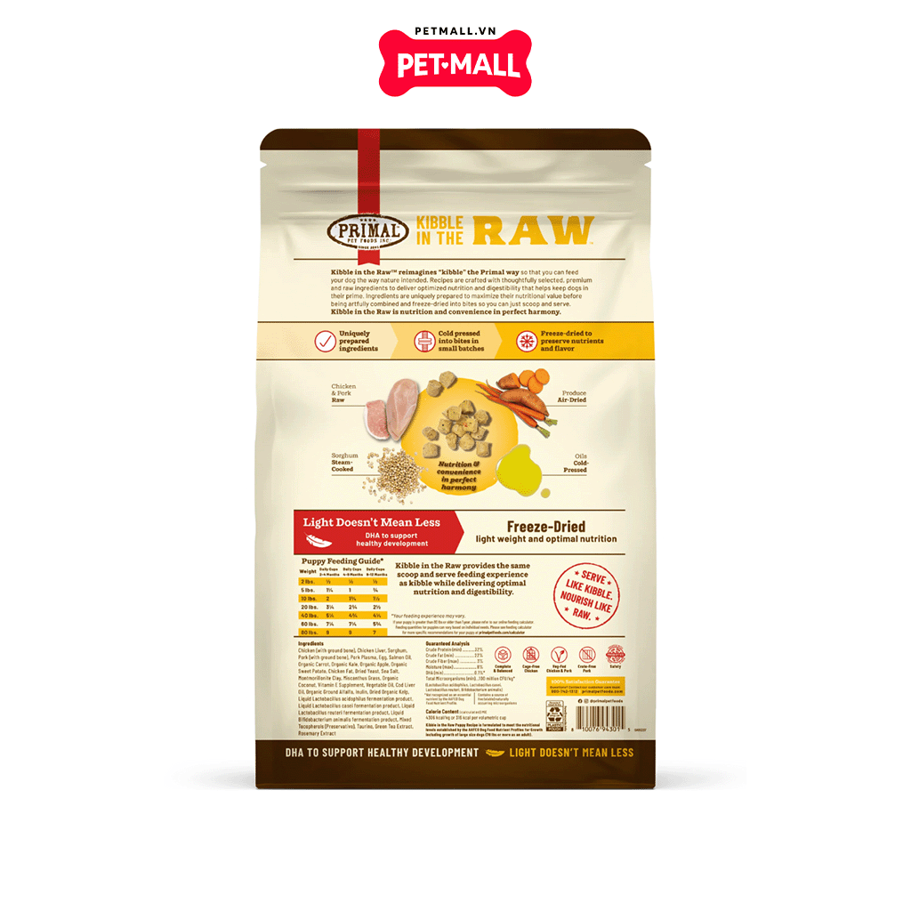 2.720KG - Thức ăn hạt Raw Primal Kibble từ Thịt Heo & Gà tươi