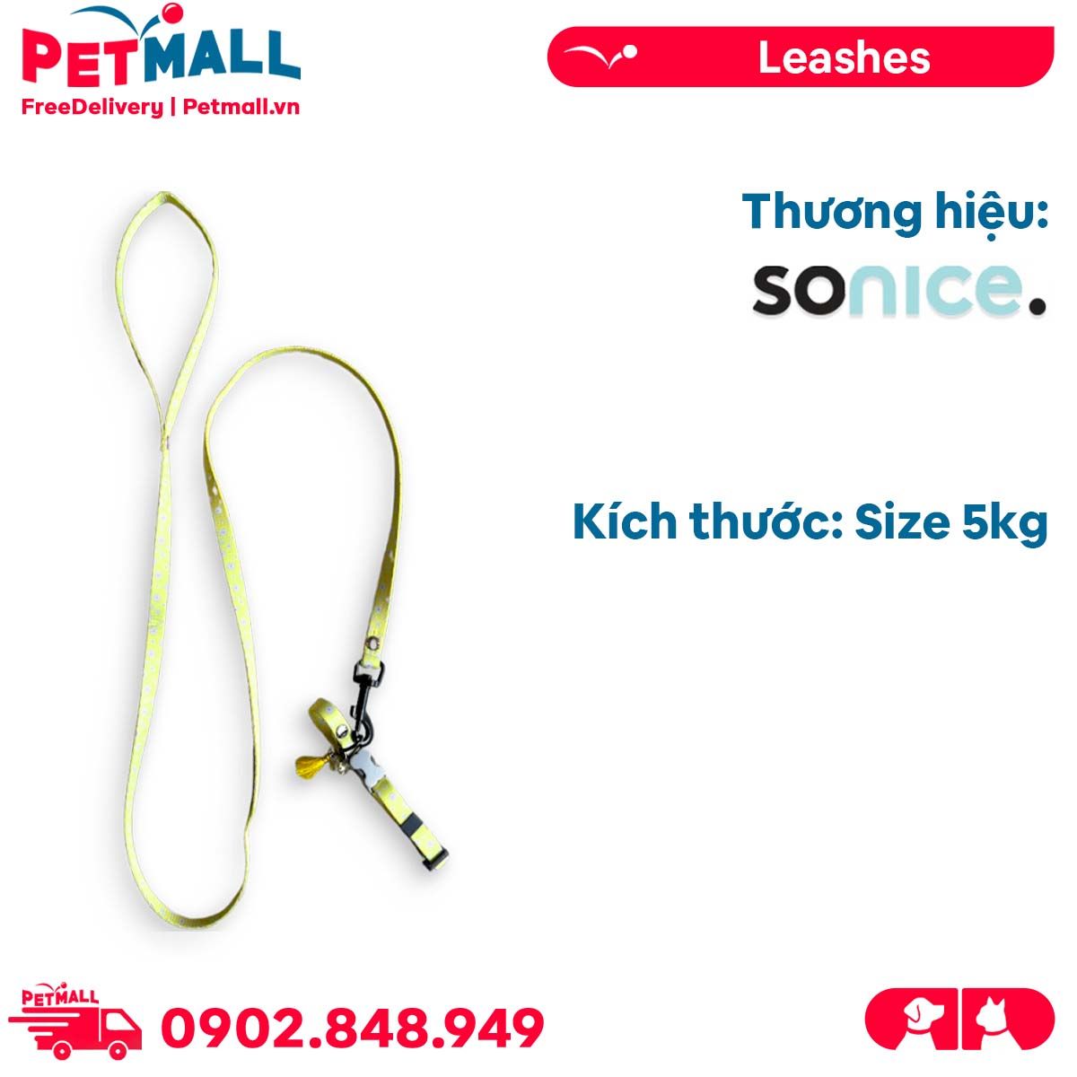 Set Dây + Vòng cổ Sonice Lucky Leash + Collar 5kg - 1cm Hoa vàng Petmall