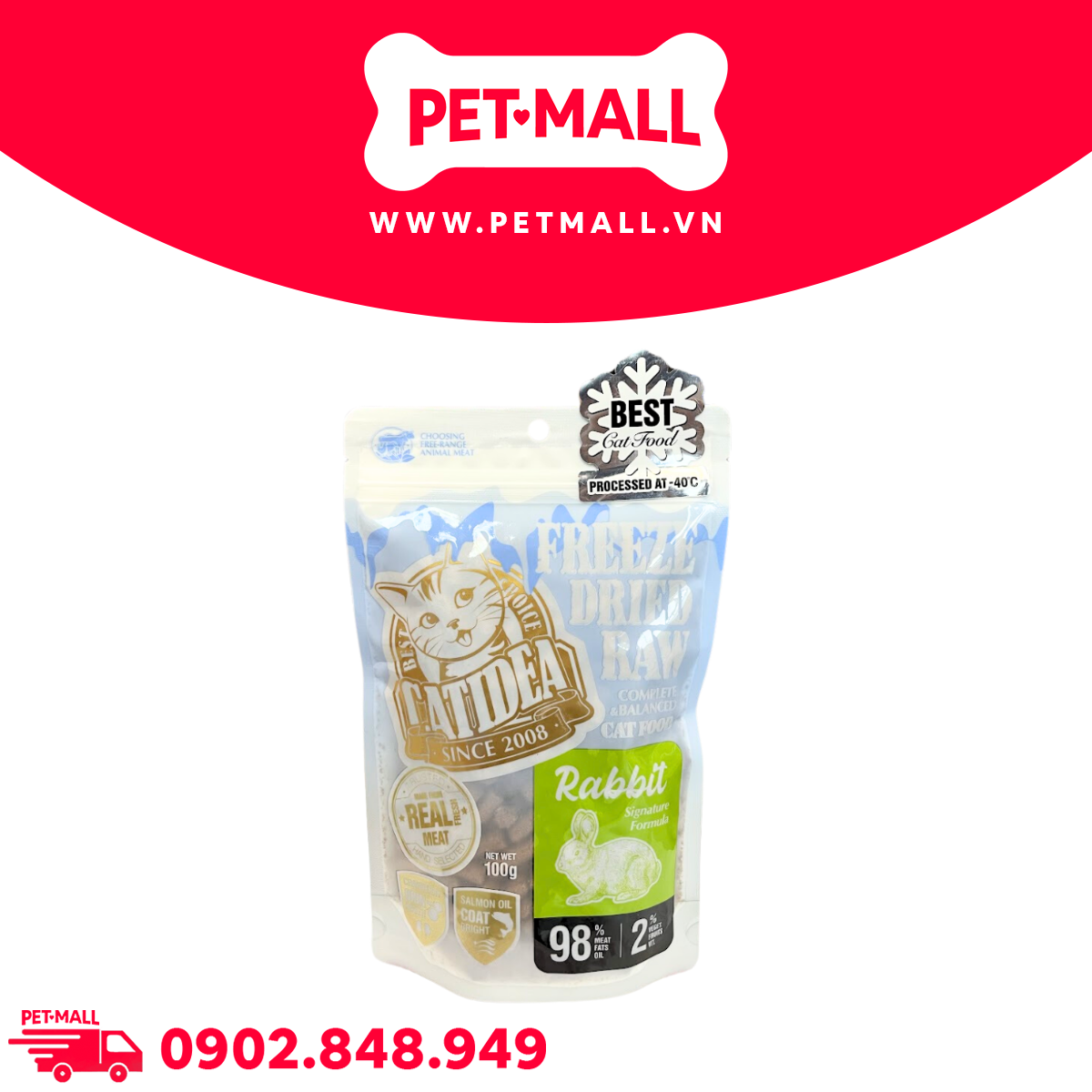 Thức ăn mèo Catidea Freeze Dried Raw Rabbit 100g - Thịt thỏ tươi sấy dành cho mèo mọi lứa tuổi Petmall