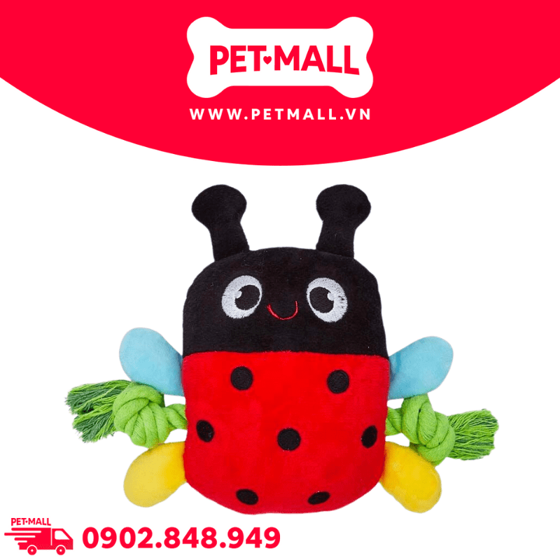 Đồ chơi FOFOS Ladybug With Rope Plush Toy - Bọ rùa hỗ trợ nhai gặm cho Chó Petmall