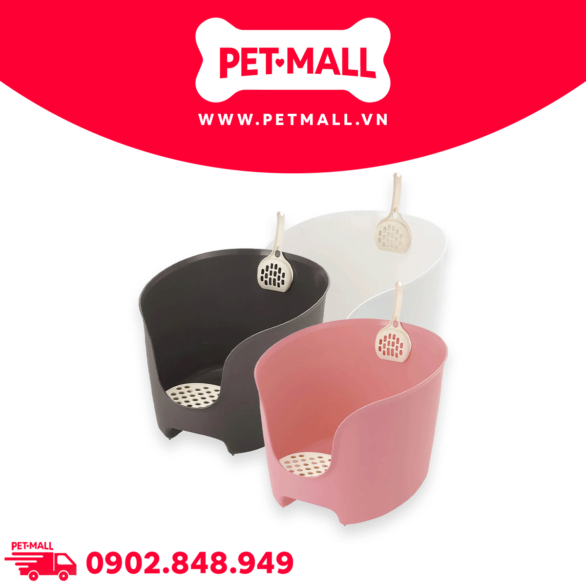 Khay vệ sinh mèo thành cao Sonice Lapule KC1 size - 41 x 50 x 32 cm - Hồng | Tặng Kèm Xẻng Petmall