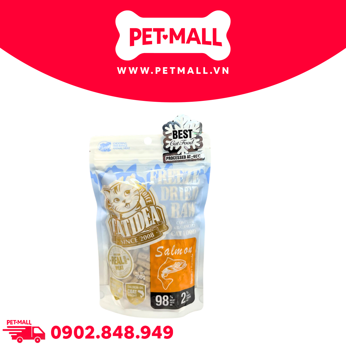 Thức ăn mèo Catidea Freeze Dried Raw Salmon 100g - Thịt cá hồi tươi sấy dành cho mèo mọi lứa tuổi Petmall