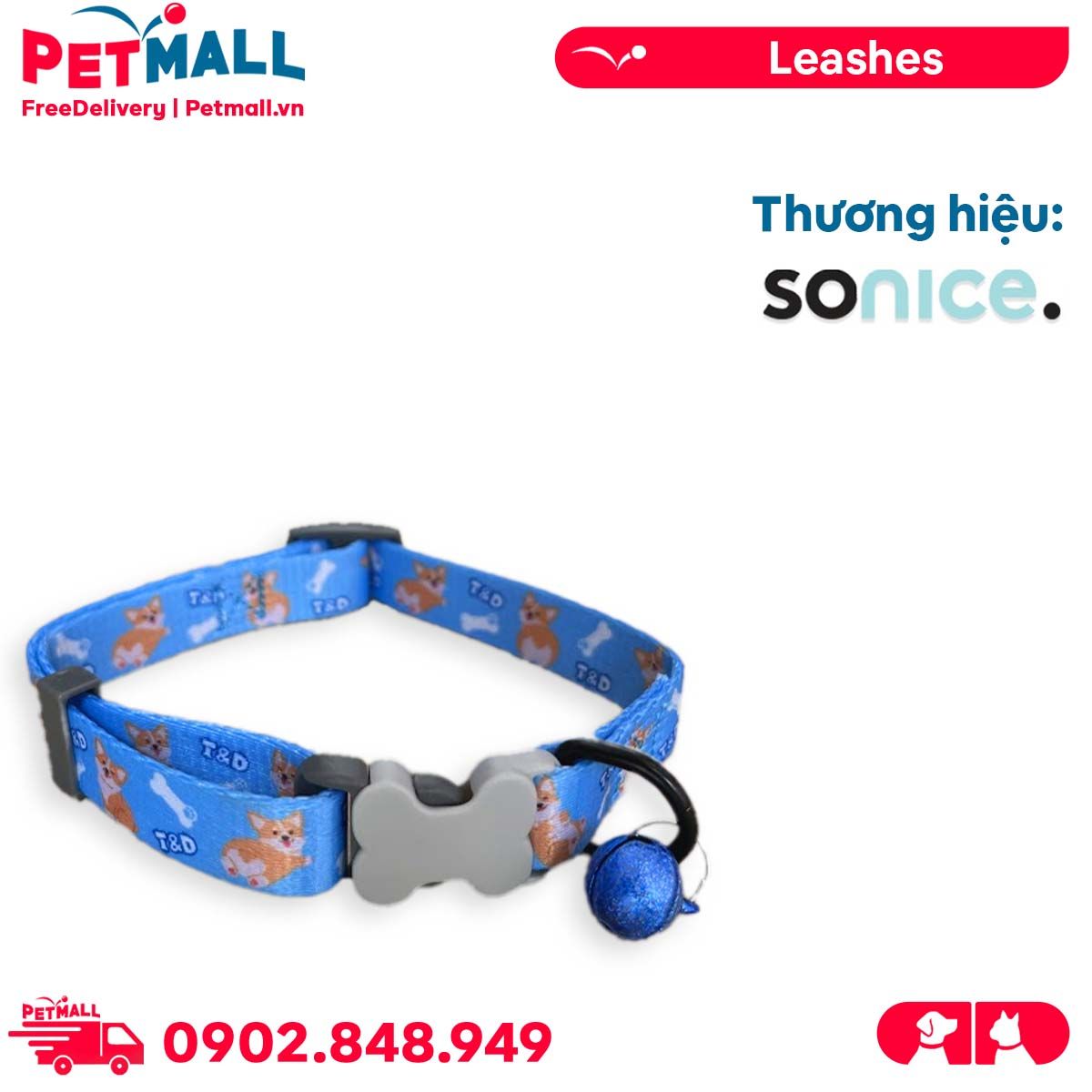 Vòng cổ Sonice Lucky Collar 10kg - 1.5cm Hình chó xanh biển Petmall
