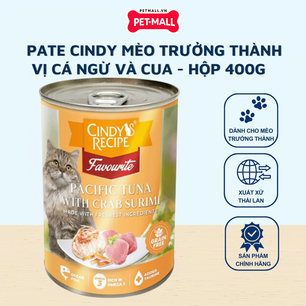 Combo 6 Lon 400G - Pate mèo Cindys Recipe - Vị Cá Ngừ và Thanh Cua Petmall