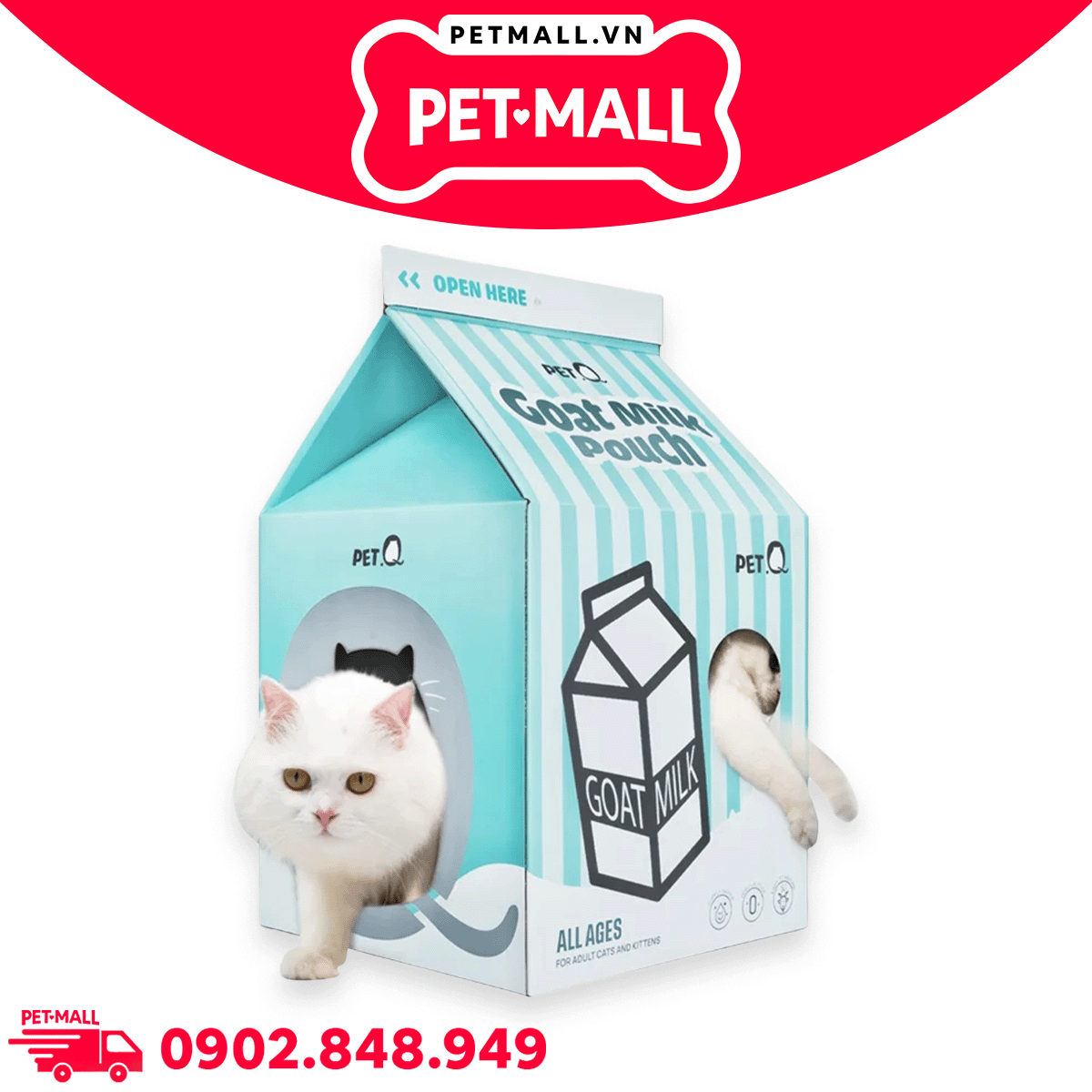Nhà tích hợp cào móng cho mèo QQ Goat Milk Cat House - Size 55 x 33 x 33 cm Petmall