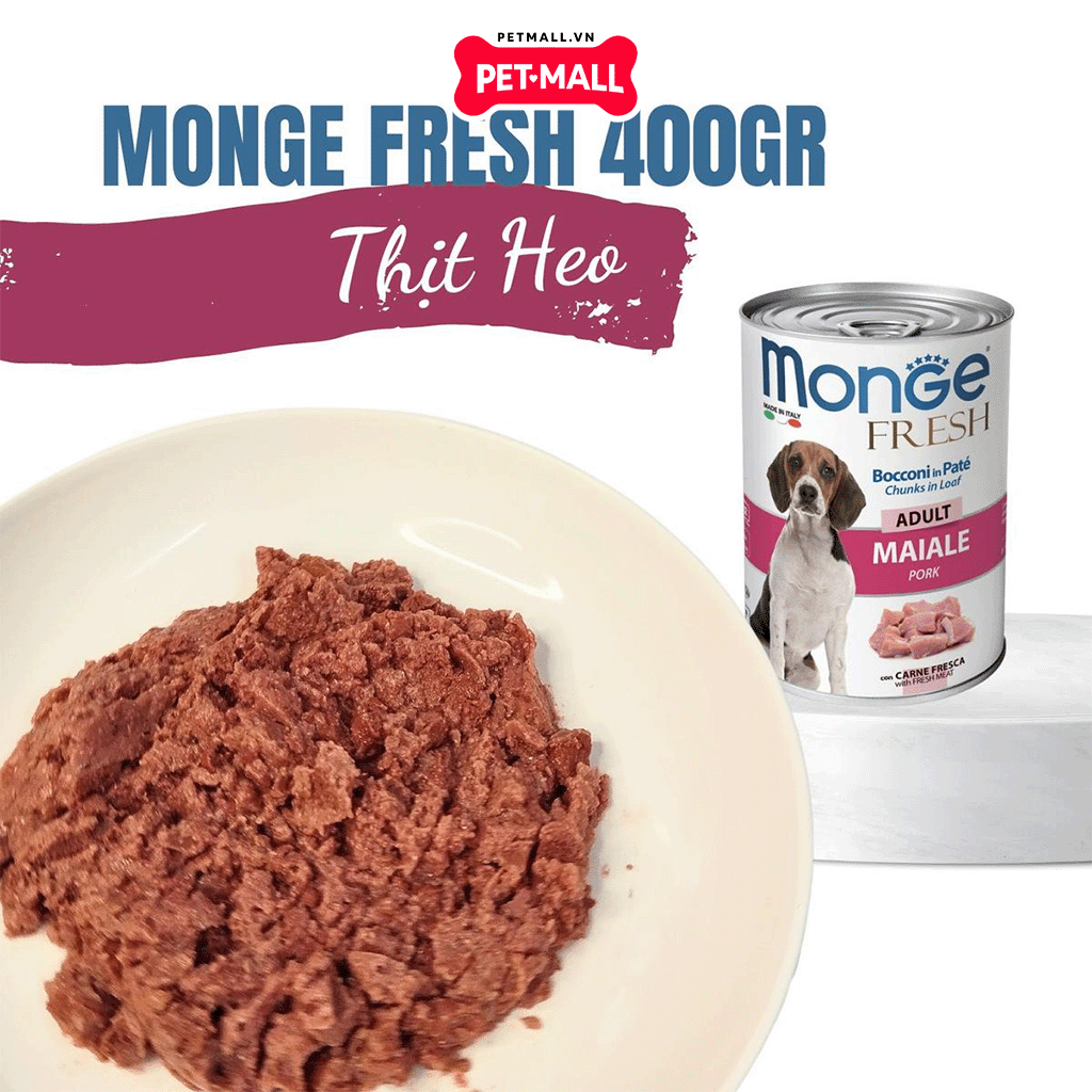 Combo 12 Lon 400G - Pate MONGE Fresh Mix vị - Thịt Heo, Thịt Gà, Gà Tây Và Rau, Thịt Vịt Petmall