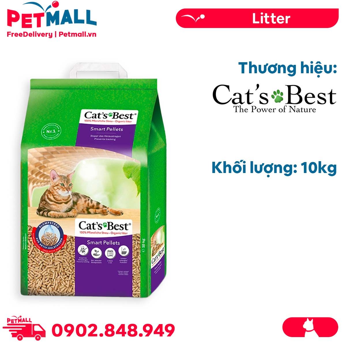 Cát gỗ vệ sinh CatsBest Smart Pellets Cat Litter 10kg - Làm từ gỗ Germany Petmall
