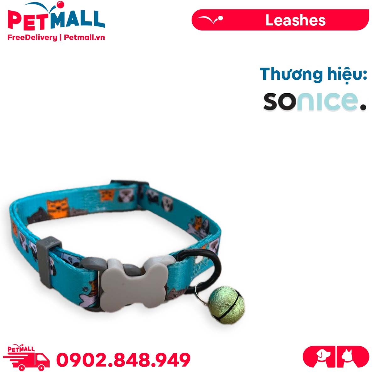 Vòng cổ Sonice Lucky Collar 10kg - 1.5cm Hình chó mèo xanh lục Petmall