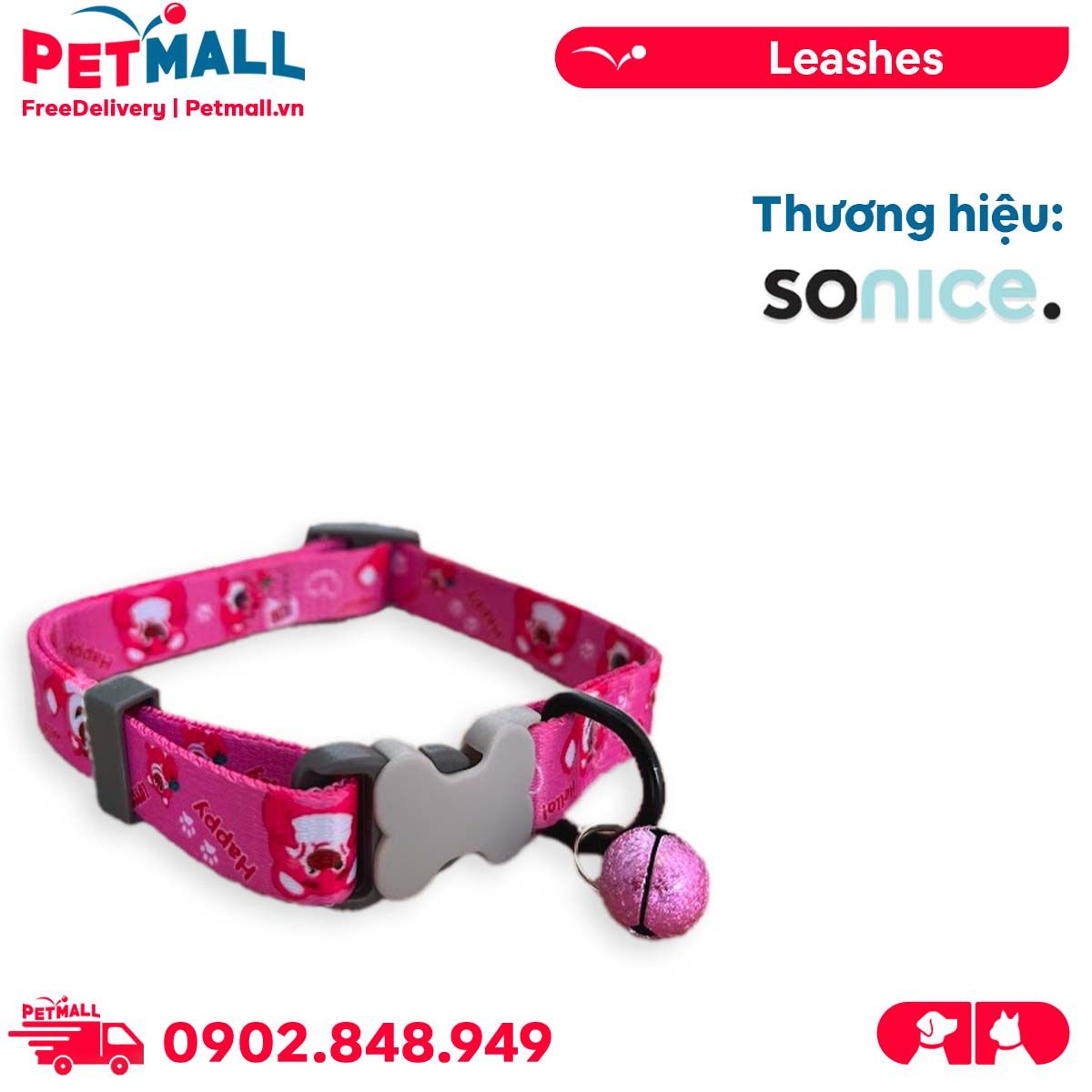 Vòng cổ Sonice Lucky Collar 10kg - 1.5cm Gấu dâu Petmall