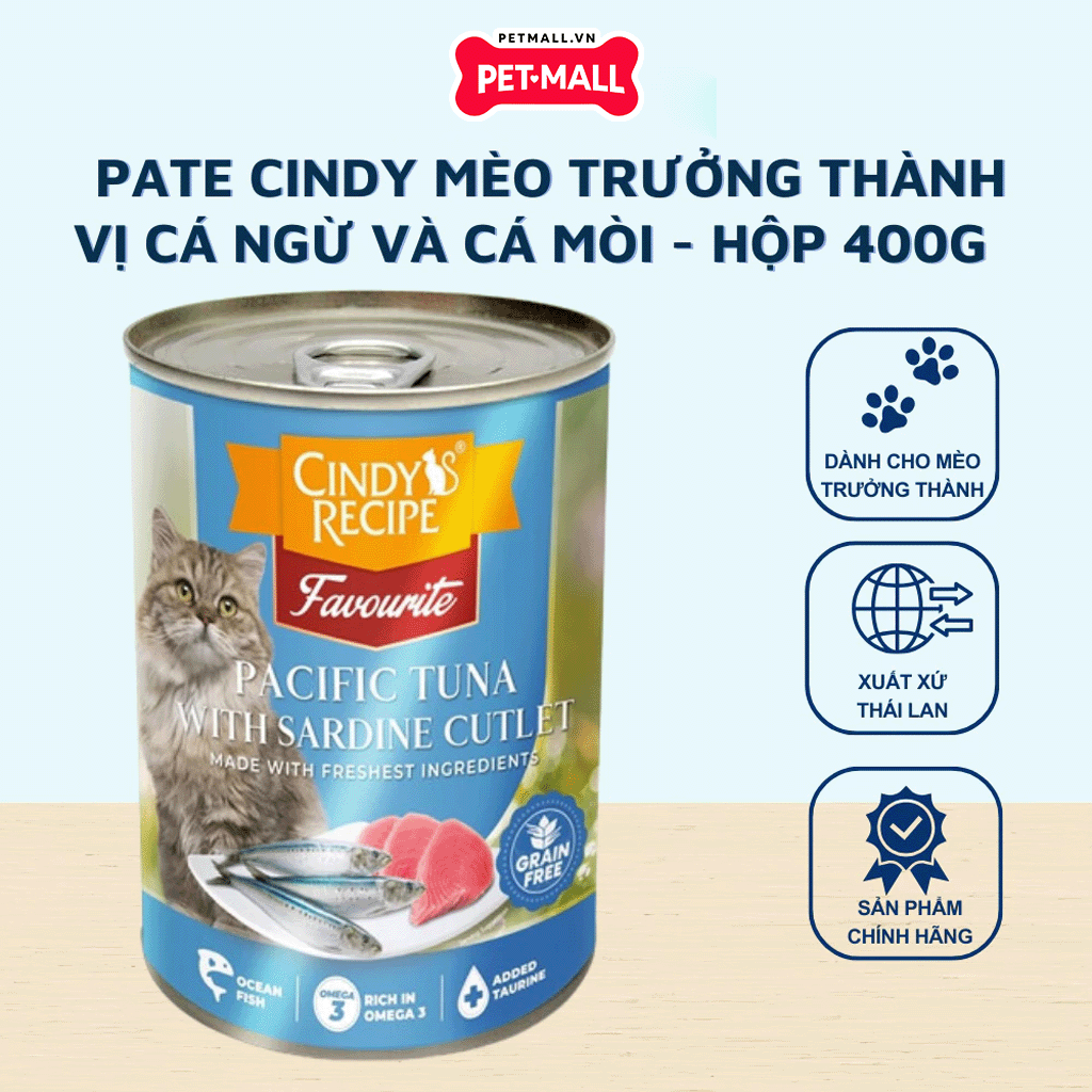 Combo 6 Lon 400G - Pate mèo Cindys Recipe - Vị Cá Ngừ và Cá Mòi Petmall