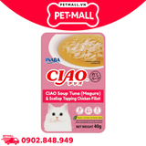 Hộp 16 Gói 40G - Pate mèo CIAO Soup Tuna Maguro & Scallop Topping Chicken Fillet - Vị thịt gà, Cá ngừ và Sò Petmall