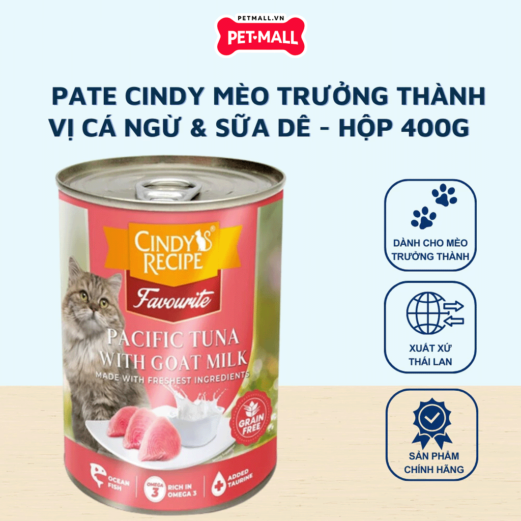 Combo 6 Lon 400G - Pate mèo Cindys Recipe - Vị Cá Ngừ và Sữa Dê Petmall