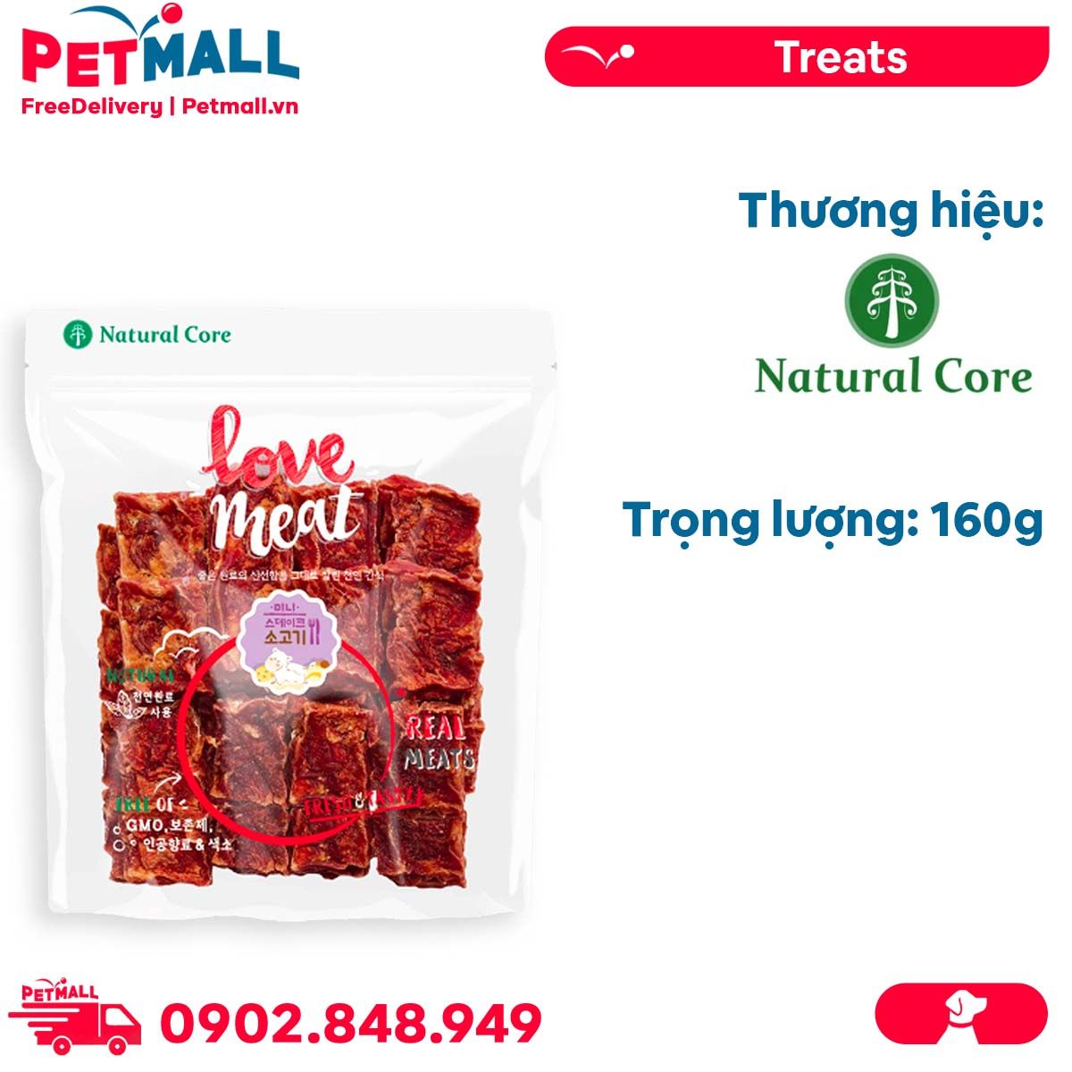Treats Natural Core Love Meat Beef Cut 160g - Bít Tết Bò Petmall