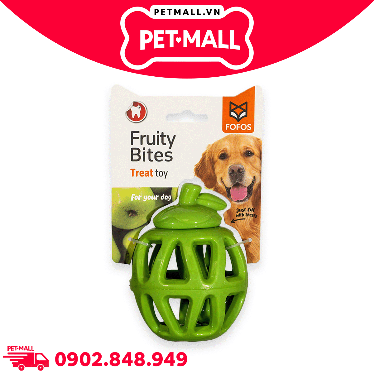 Đồ chơi FOFOS fruity-bites apple treat leakage toys - Hình quả táo đựng treats cho thú cưng chơi đùa Petmall