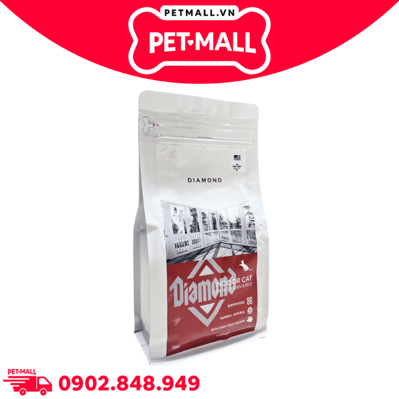 Gói 500G - Thức ăn mèo Diamond NaturalsIndoor Cat Rich in Chicken with Rice - Vị Gà và Gạo, dành cho mèo trưởng thành Petmall