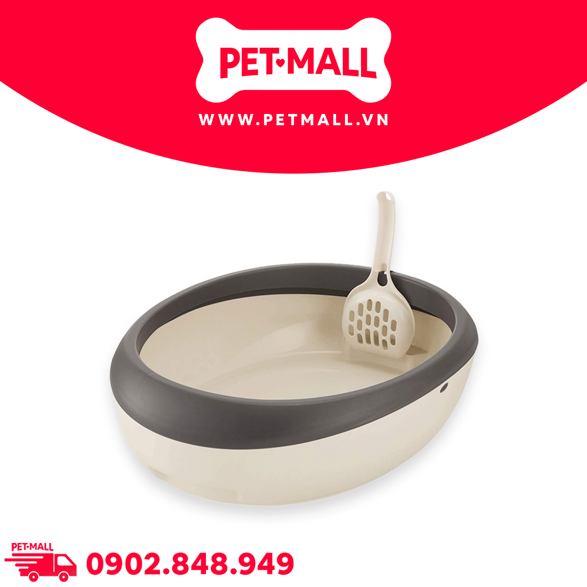 Khay vệ sinh mèo Sonice Lapule KT3 size S - 30 x 39 x 12 cm - Xám Đen  | Tặng Kèm Xẻng Petmall