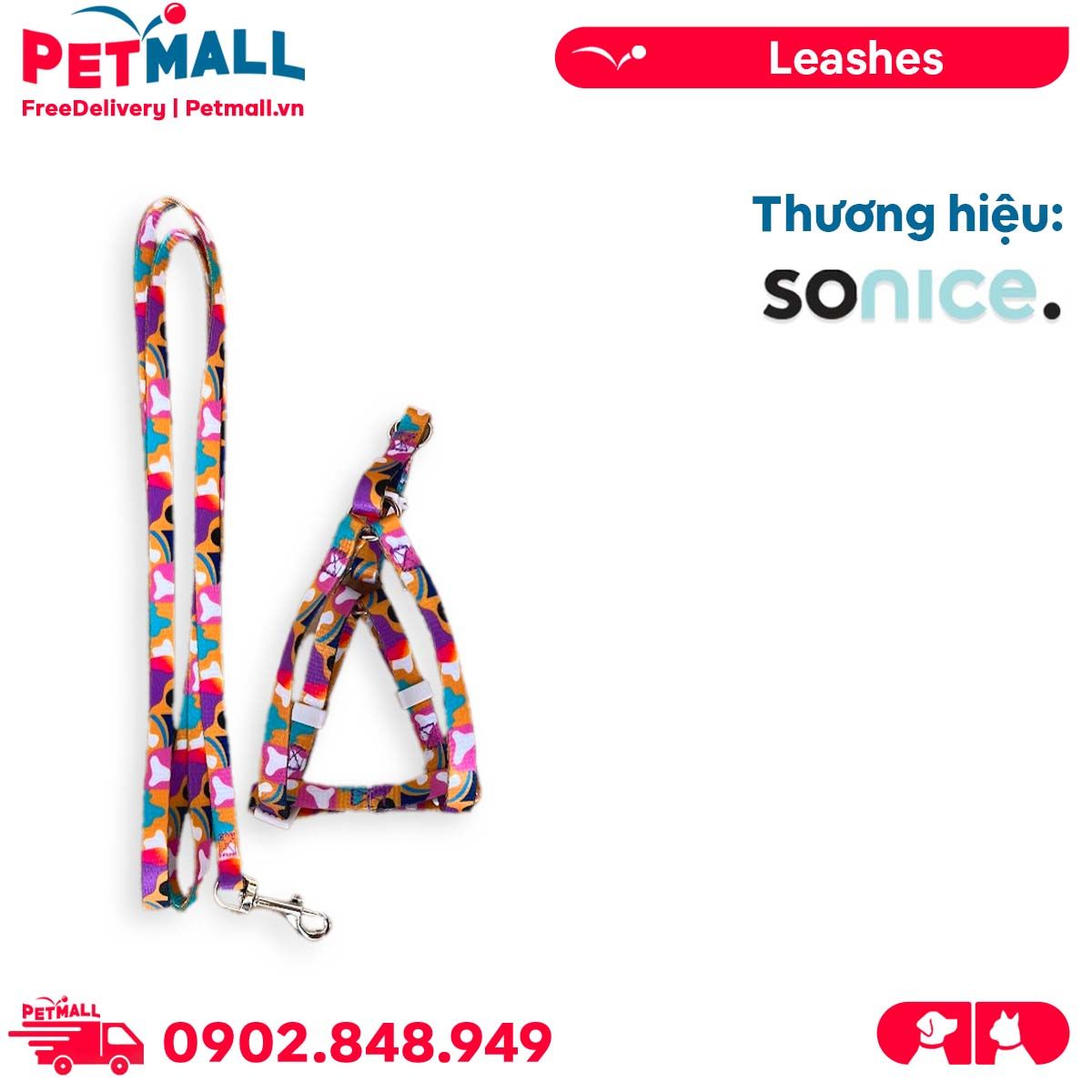 Set Dây + Yếm Sonice Lucky Leash + Harness 5kg - 1cm Loang màu Petmall