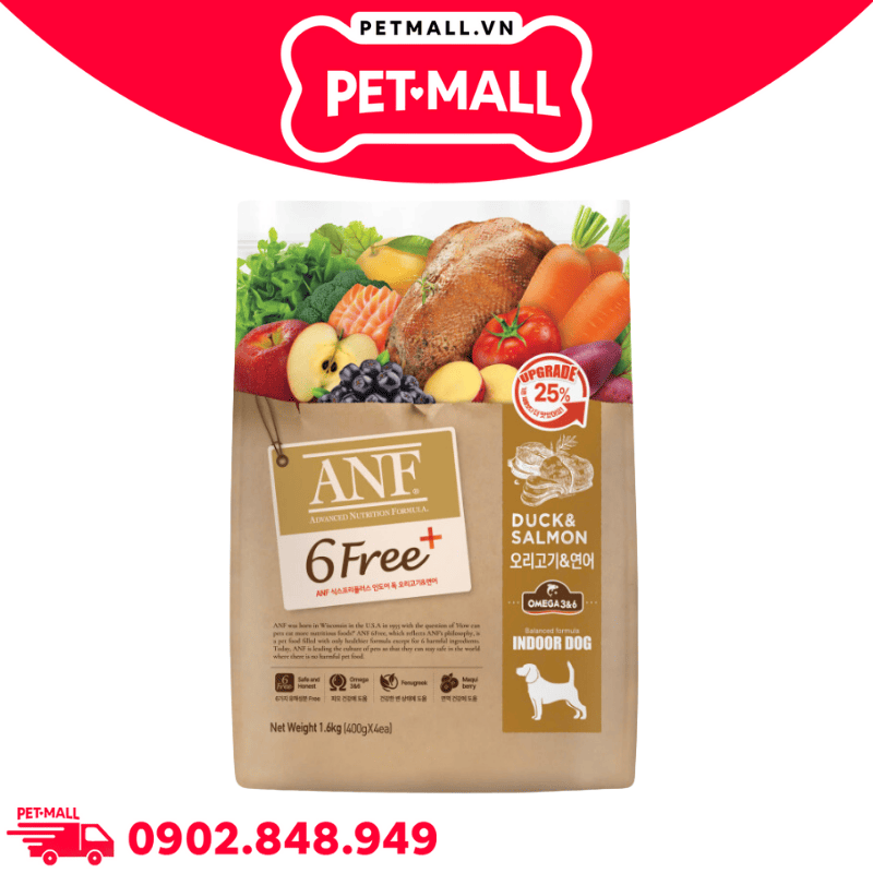 1.6KG - Thức ăn chó ANF 6Free Plus Dog Duck & Salmon - Thịt Vịt và Cá Hồi Petmall