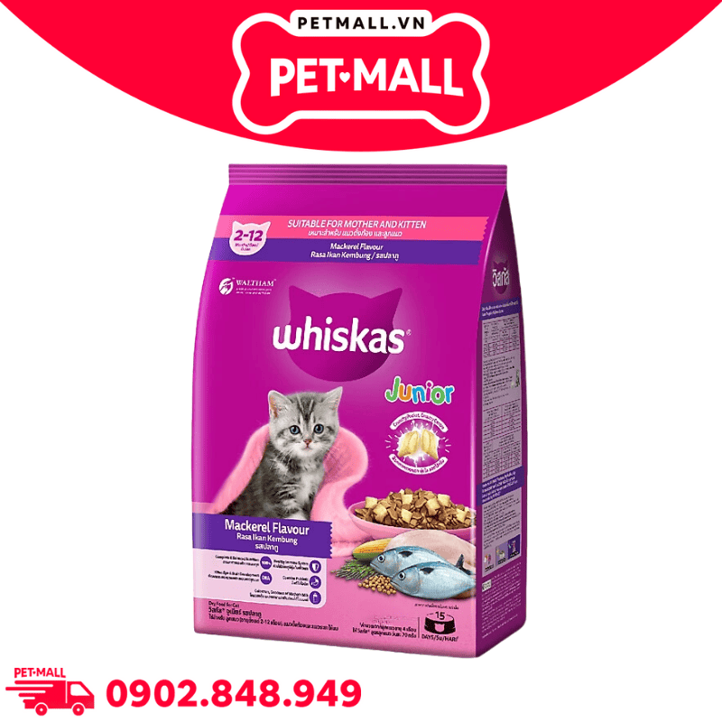 5.5KG - Thức ăn WHISKAS Mackerel Flavour Junior - Vị cá thu (cho mèo từ 2-12 tháng) Petmall