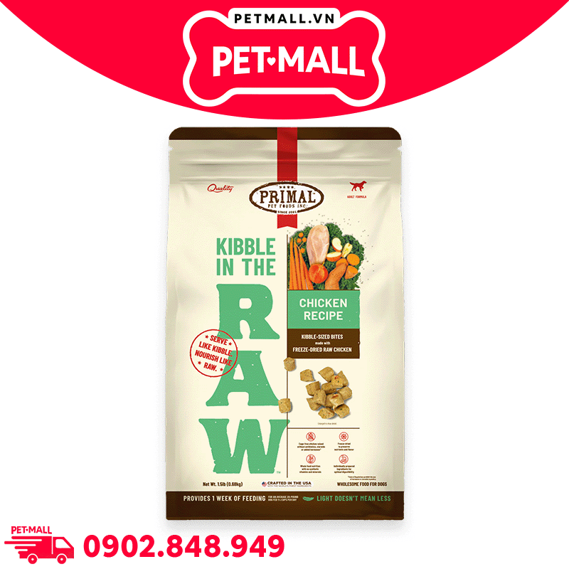 Combo 4 Gói 680G - Thức ăn hạt Raw Primal Kibble từ Thịt Gà tươi cho chó Petmall