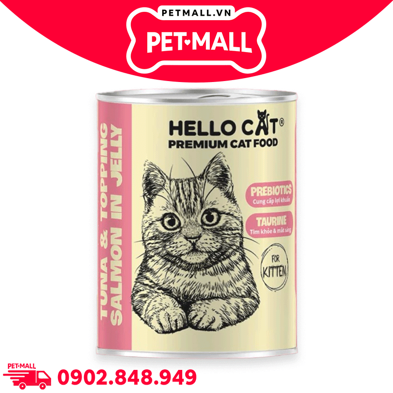 Combo 6 Lon 400G - Pate mèo HelloCat Premium Kitten in Jelly vị Cá Ngừ và Cá Hồi Petmall