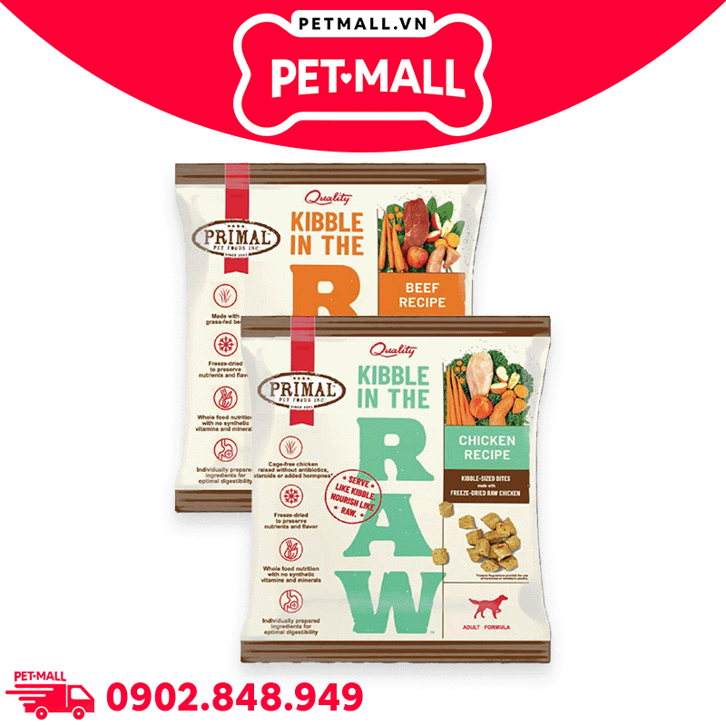 224g - Combo mix vị hạt Raw Primal Kibble cho chó Petmall
