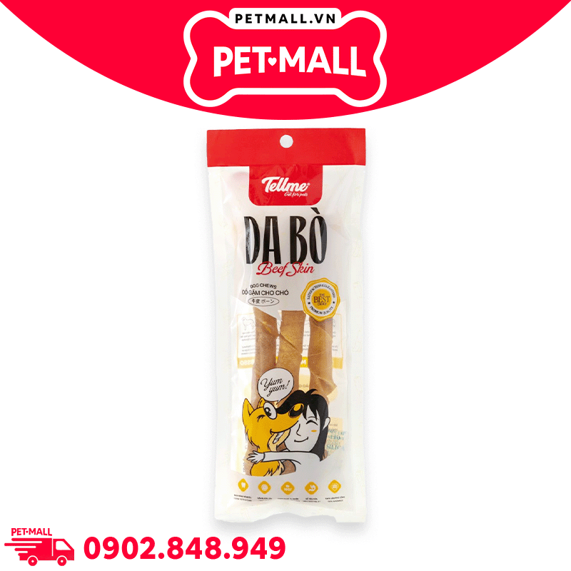 Treats gặm Tellme Cow Skin Bone size 20cm M.3 - 90g - Da bò thật Petmall