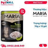 Hộp 12 Gói 70G - Pate mèo MARIA  Tuna & Shirasu in Gravy - Vị Cá ngừ và Cá cơm Petmall