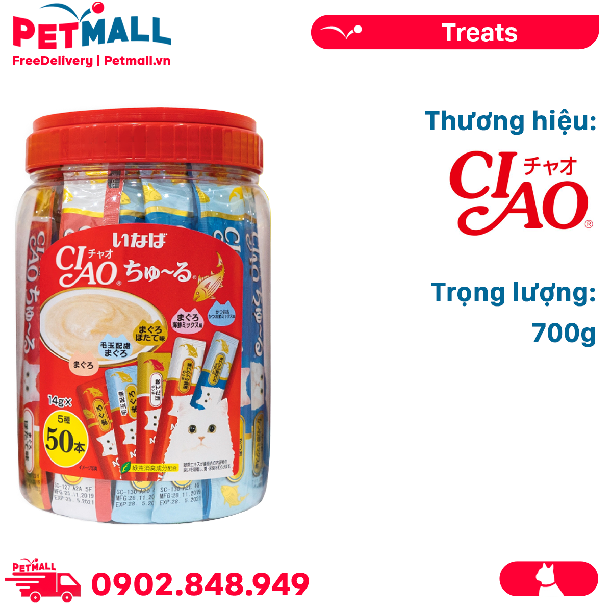 Treats Ciao Churu Tuna with Vitamin and Green Tea 700g - Hộp 50 gói Petmall