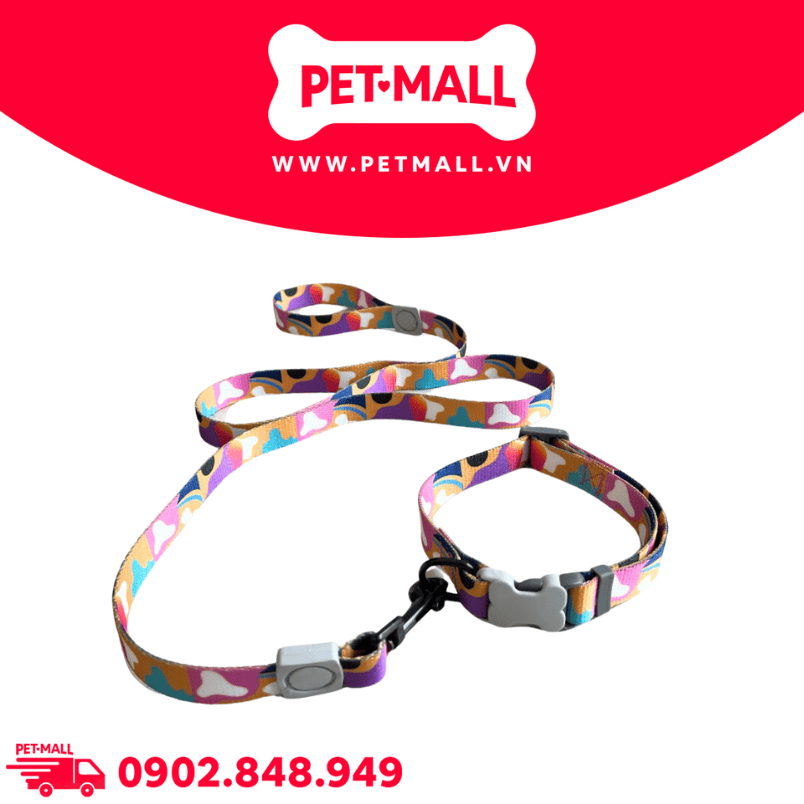 Set Dây + Vòng cổ Sonice Lucky Leash + Collar 30kg - 2.5cm Loang màu Petmall