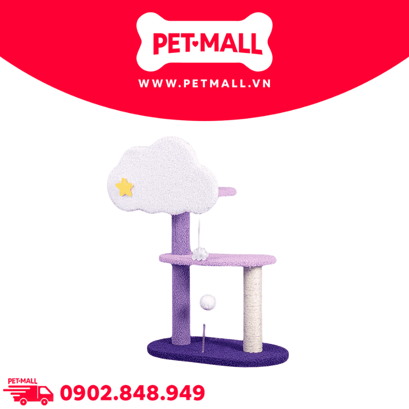 Trụ cào SONICE Calmbee Tower Cat Tree Scratcher Toys Size 48 x 28 x 76 cm - 3 tầng hình đám mây tím Petmall