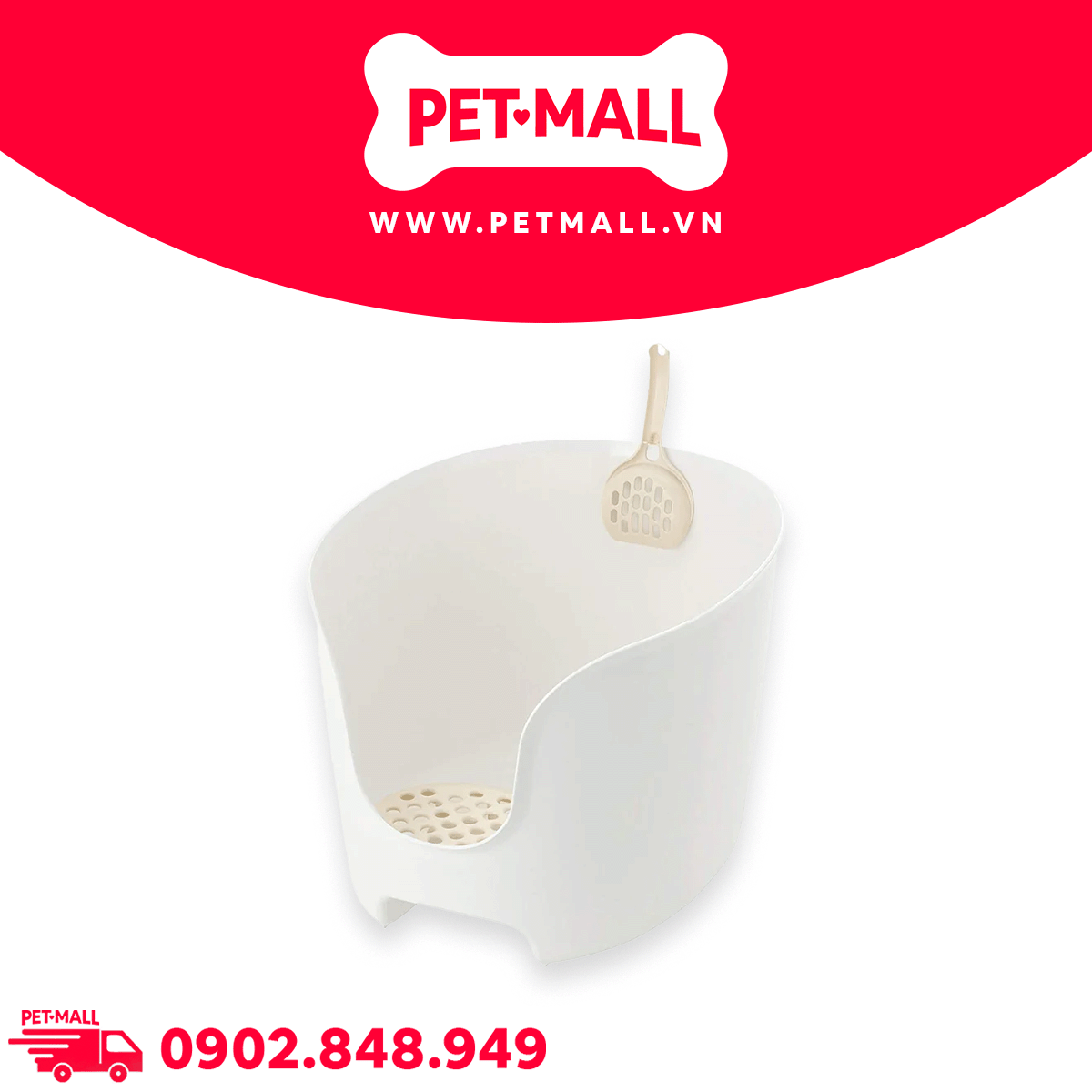 Khay vệ sinh mèo thành cao Sonice Lapule KC2 - 41 x 50 x 32 cm - Trắng  | Tặng Kèm Xẻng Petmall