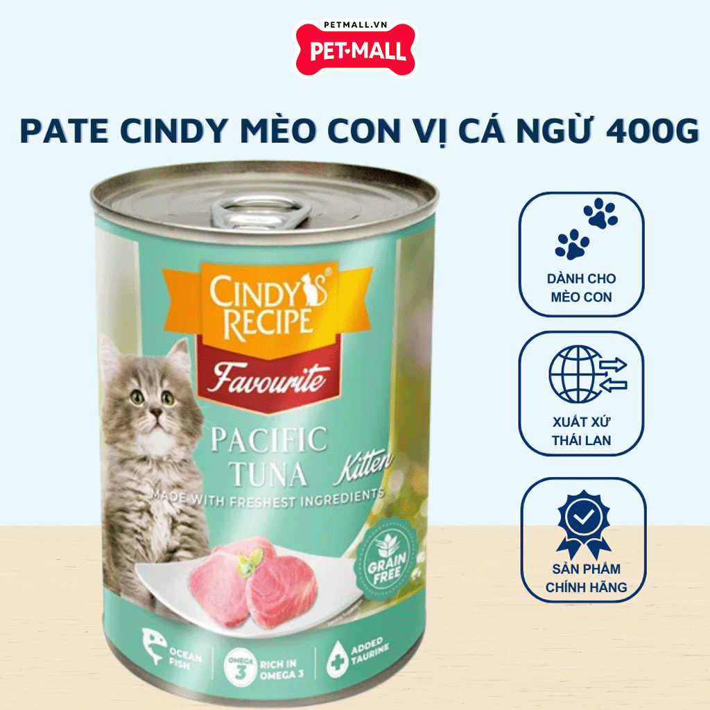 Combo 12 Lon 400G - Pate mèo Cindys Recipe Dành cho MÈO CON - Mix vị Cá Ngừ và Thịt Gà Petmall