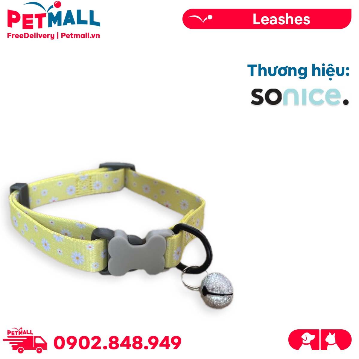 Vòng cổ Sonice Lucky Collar 10kg - 1.5cm Hoa vàng Petmall