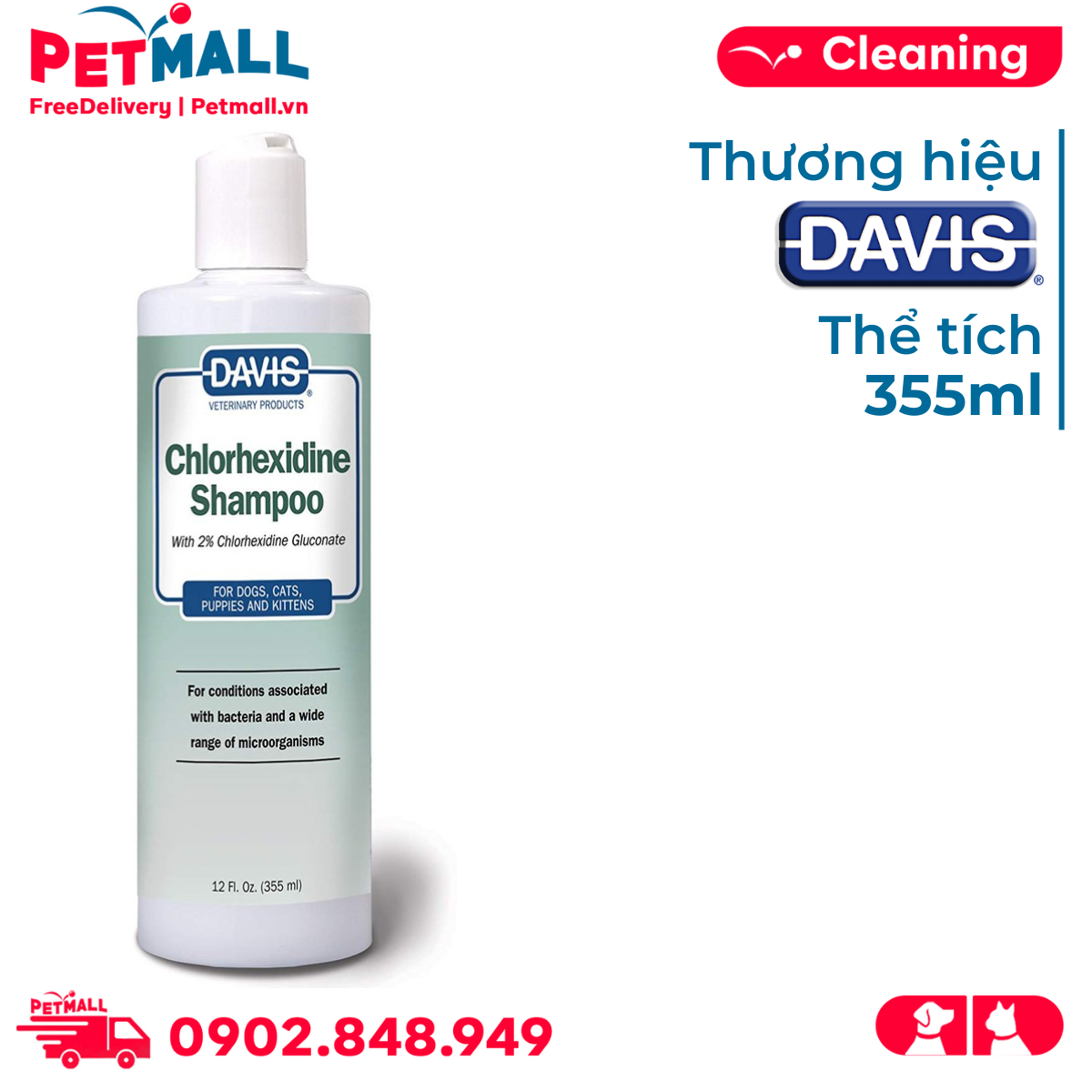 Sữa tắm DAVIS Chlorhexidine Shampoo with 2 Chlorhexidine Gluconate 35