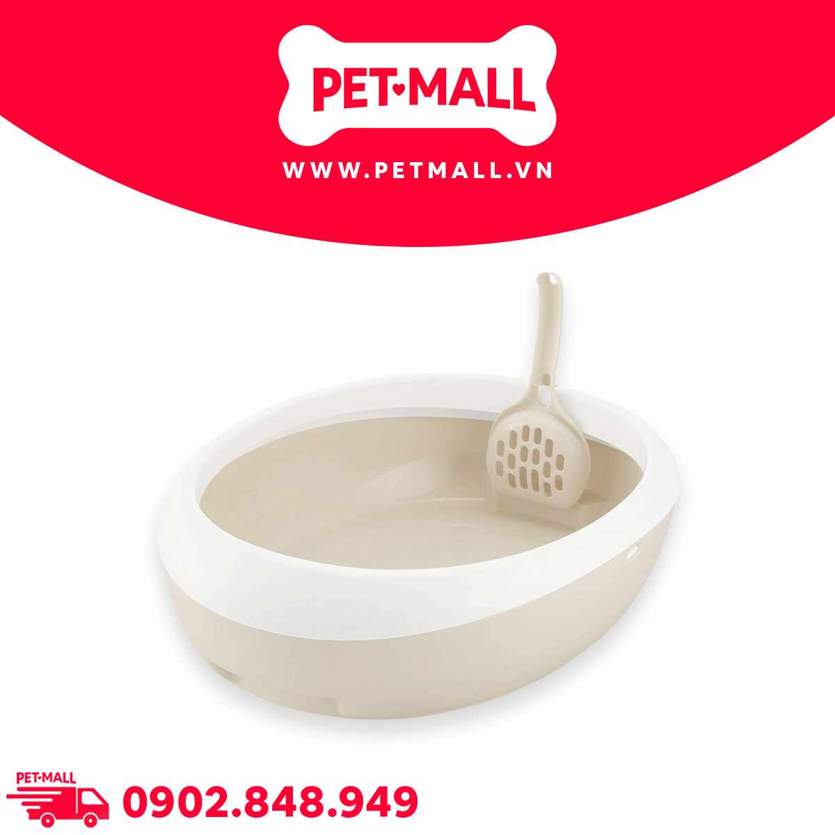 Khay vệ sinh mèo Sonice Lapule KT5 size M - 36 x 47 x 12 cm - Trắng  | Tặng Kèm Xẻng Petmall
